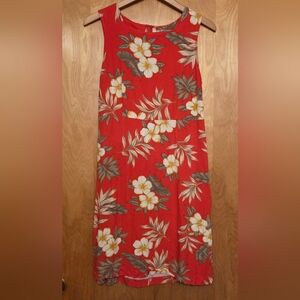 Tahiti Reef Club Red Tropical Floral Sleeveless Midi Dress